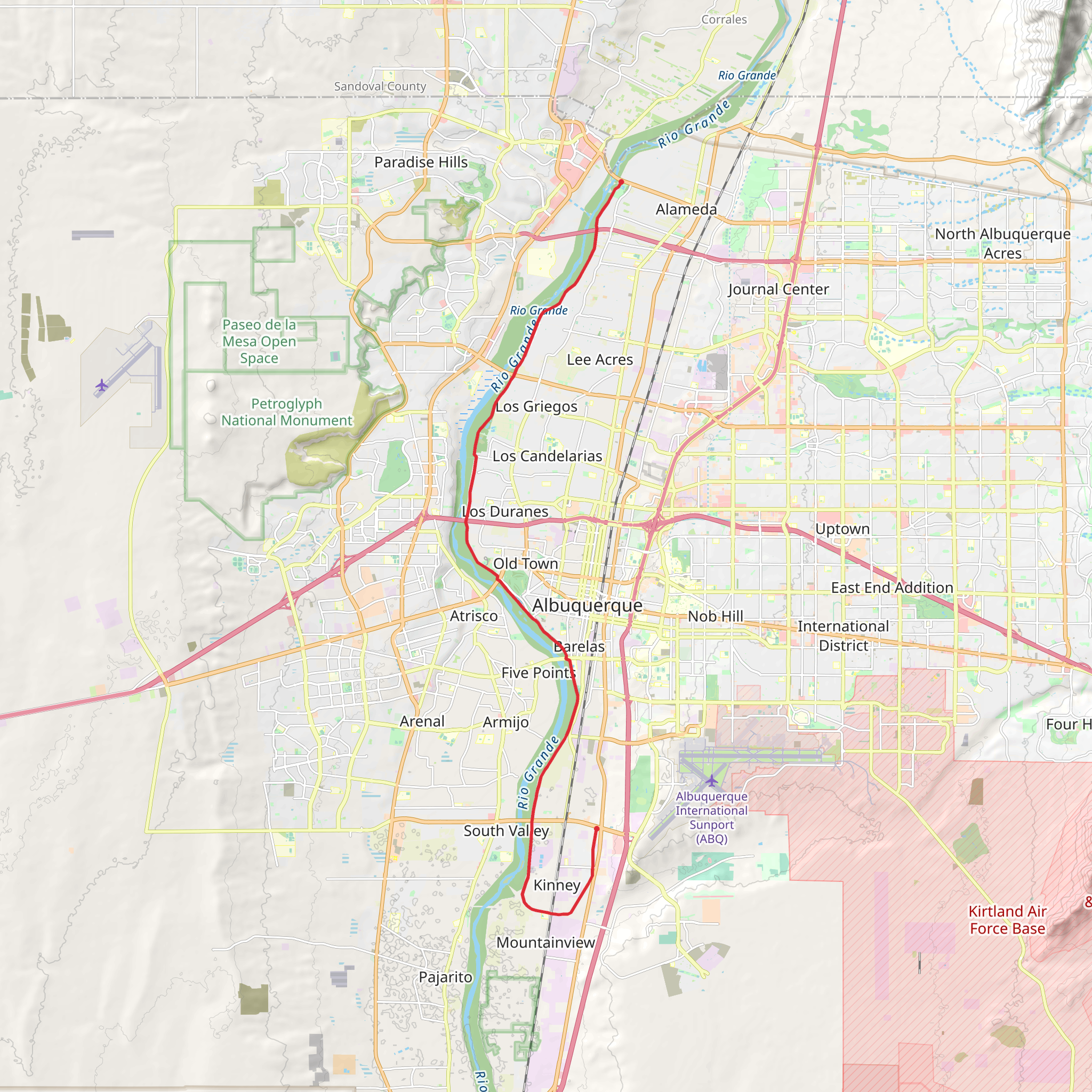 Paseo del Bosque and Riverside Trail mobile static map