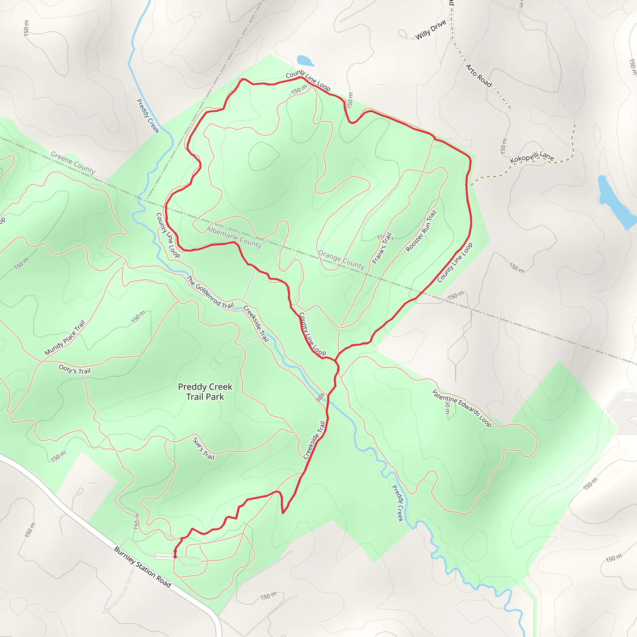 County Line Loop via Creekside Trail mobile static map