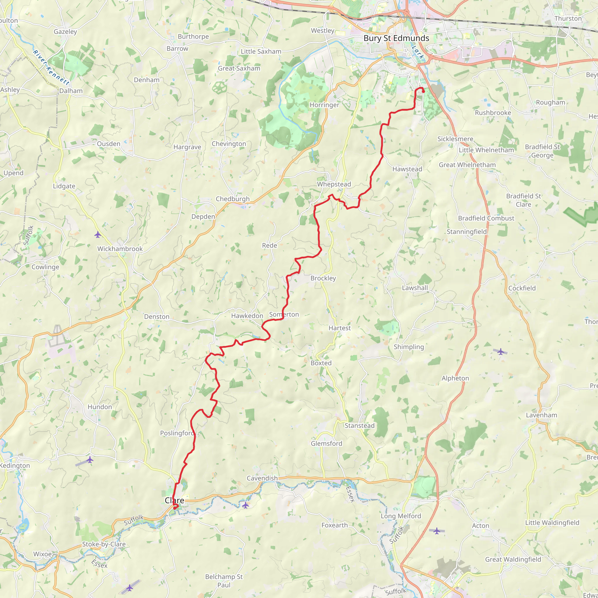 Bury to Clare Walk mobile static map