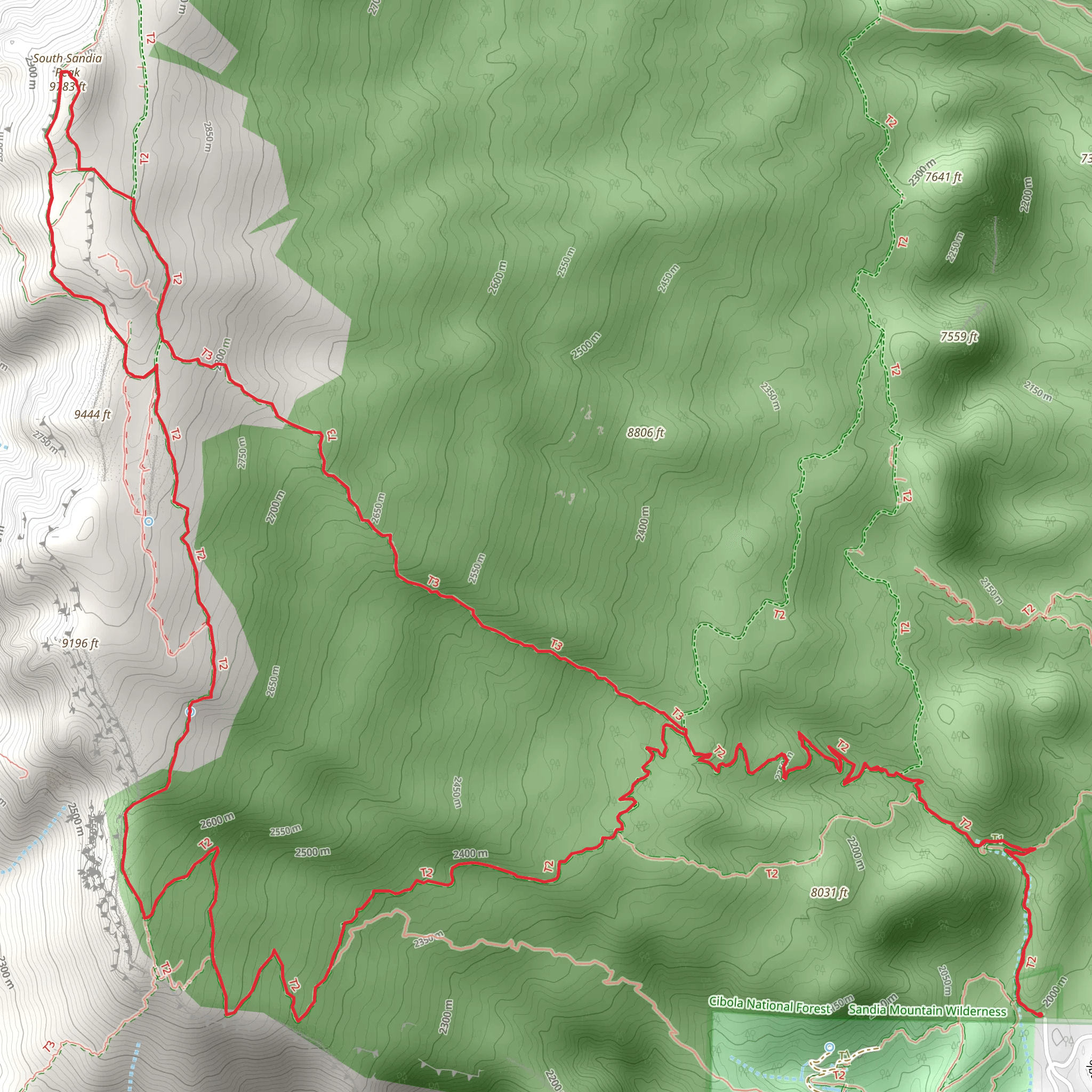 South Sandia Peak via South Crest Trail mobile static map