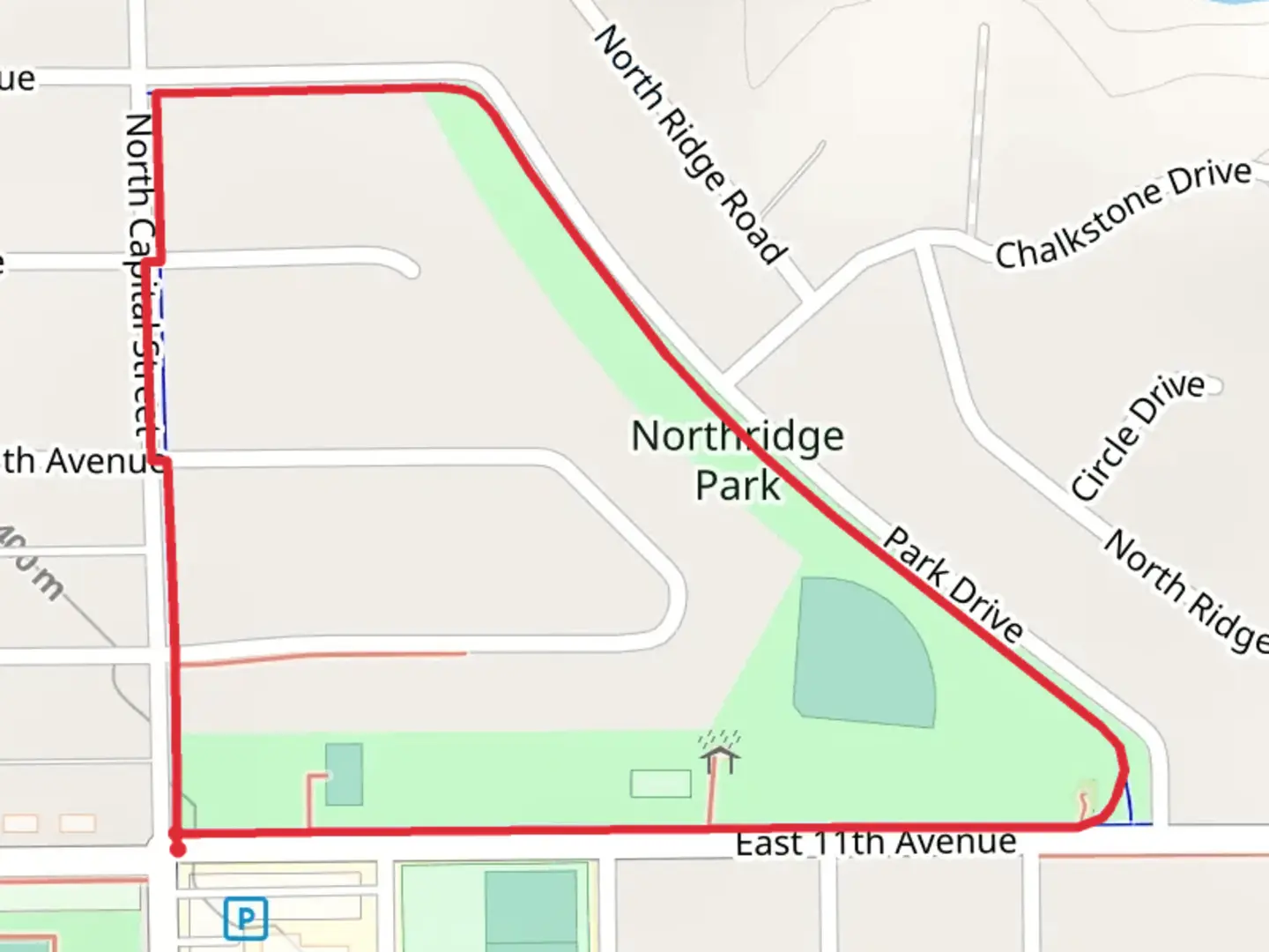 An image depicting the trail Northridge Park Loop and its surrounding area.