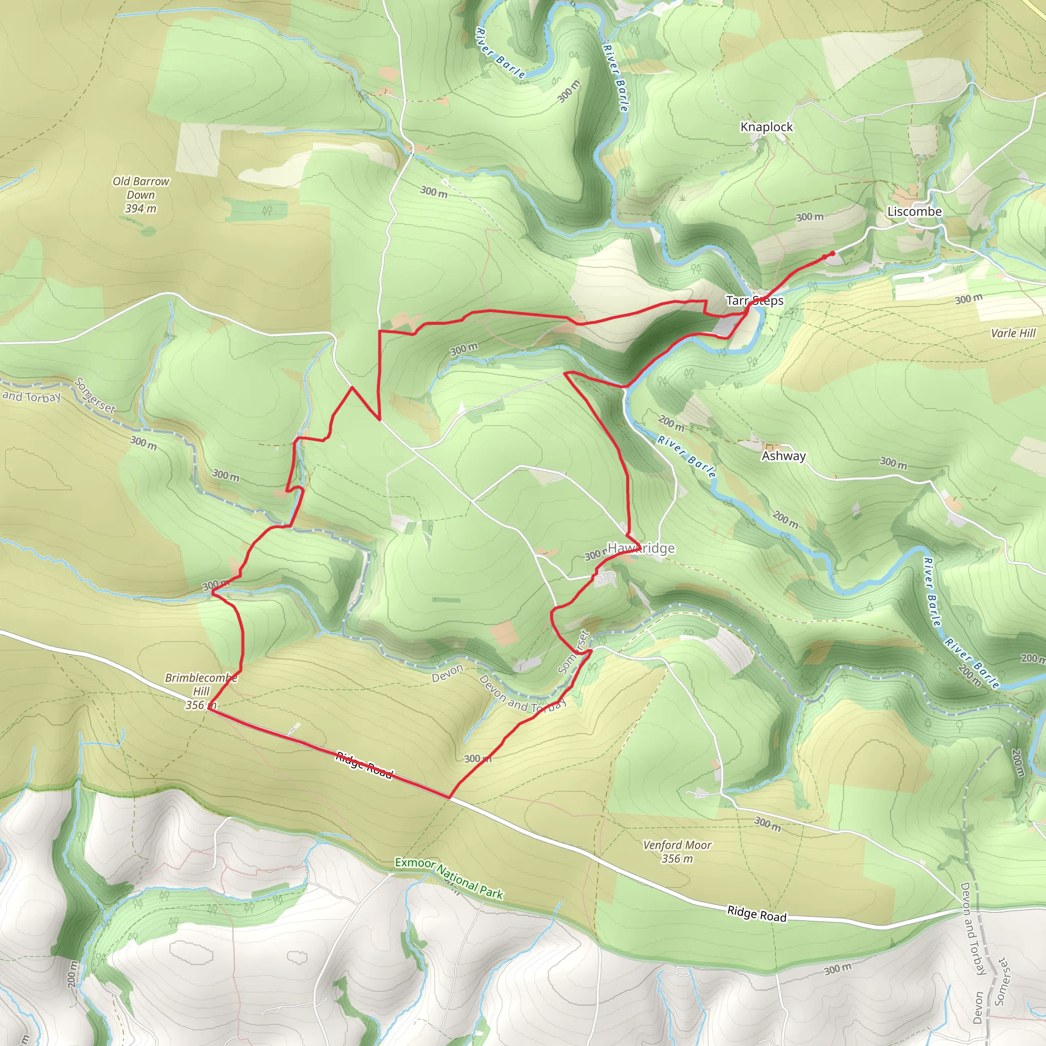 Anstey Gate and Hawkridge from Tarr Steps mobile static map