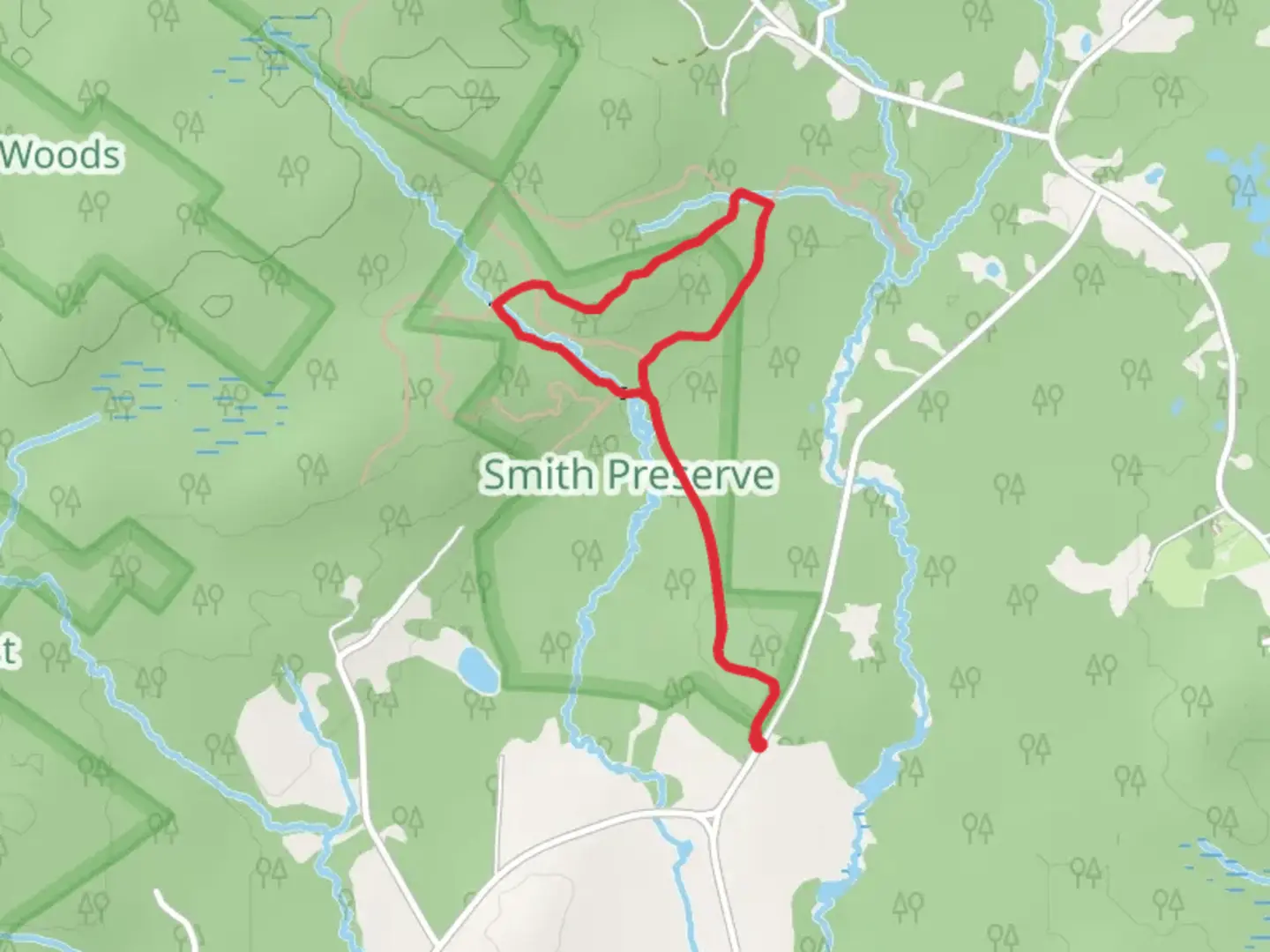 An image depicting the trail Fox Den Trail via Steele Trail and its surrounding area.