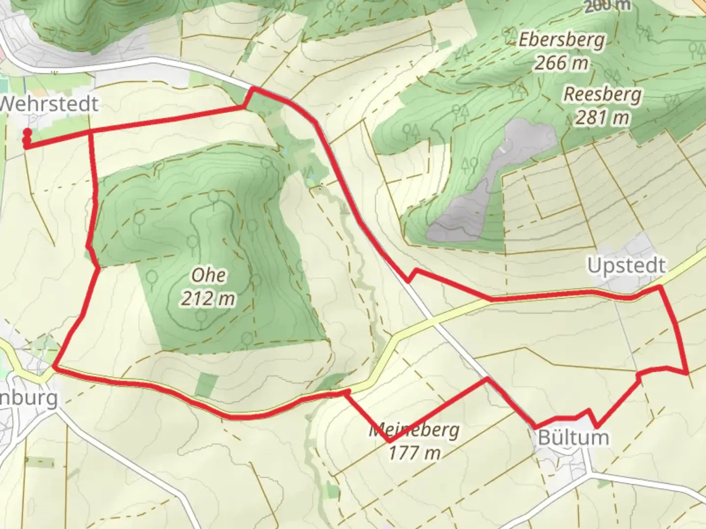 An image depicting the trail Wehrstedt Loop and its surrounding area.