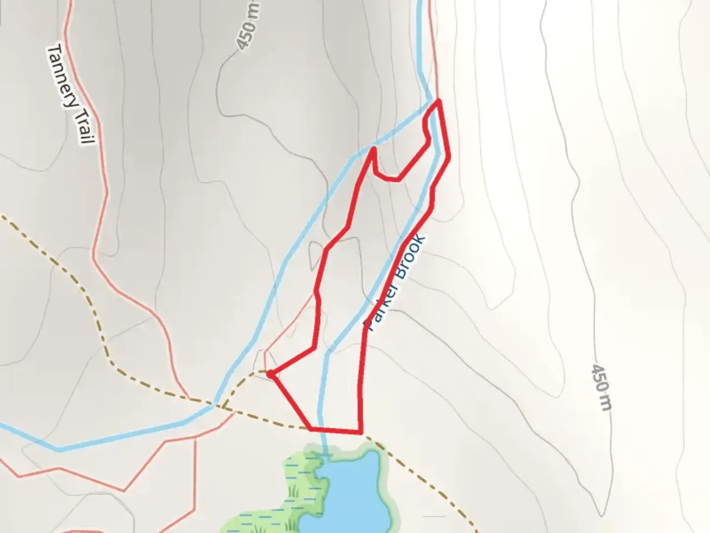An image depicting the trail Parker Brook Loop and its surrounding area.