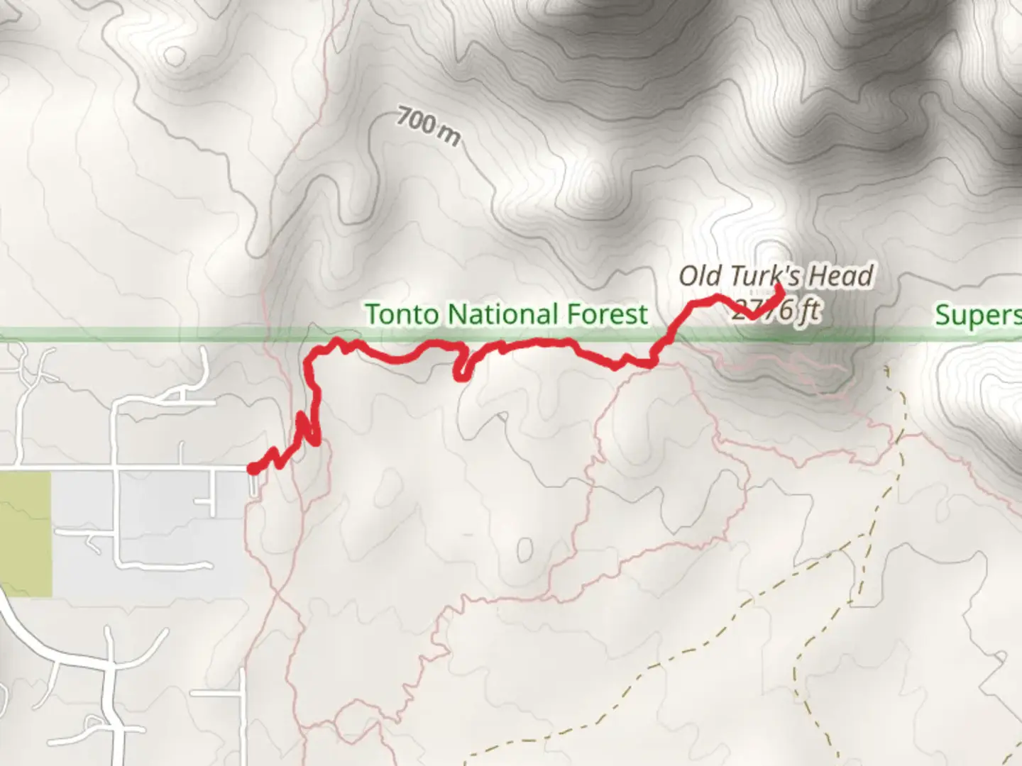 An image depicting the trail Old Turk's Head via Lost Goldmine Trail and its surrounding area.