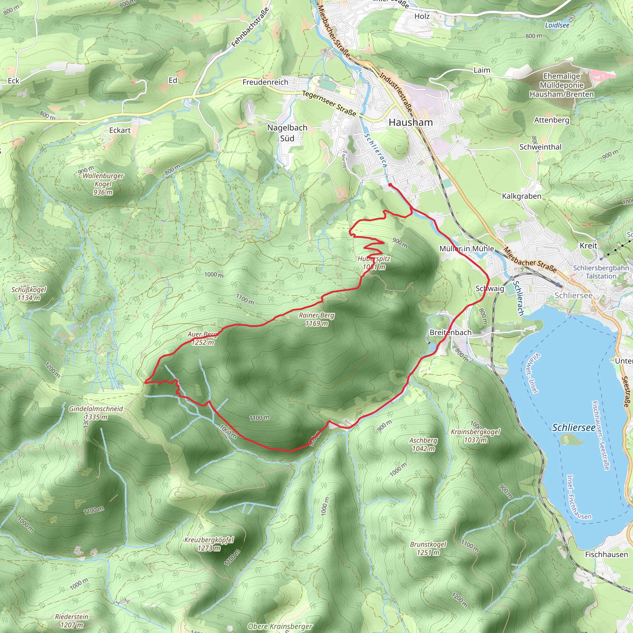 Auer Berg, Huberspitz and Stauweiher via Wanderweg and Maximiliansweg mobile static map
