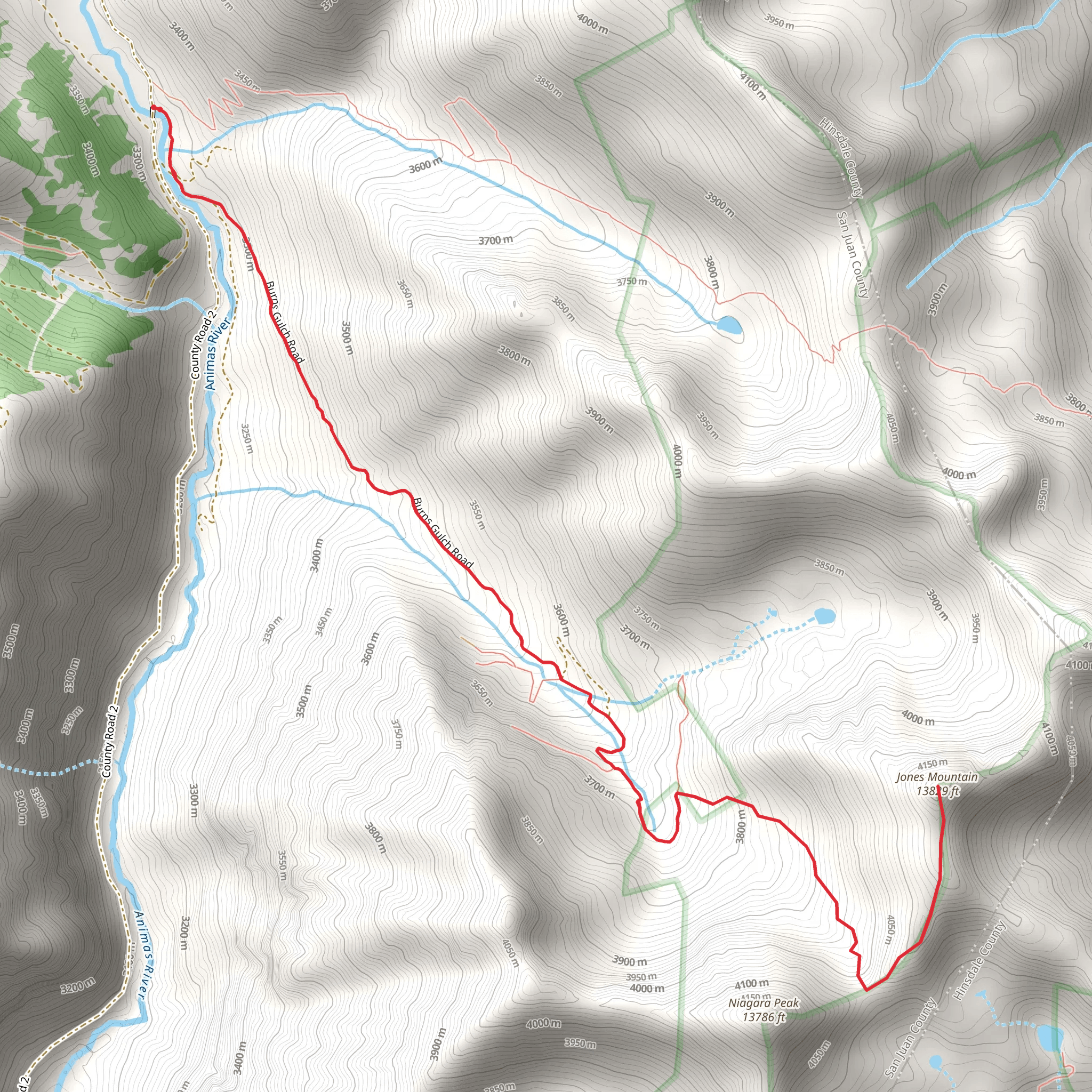 Jones Mountain via Burns Gulch Road mobile static map