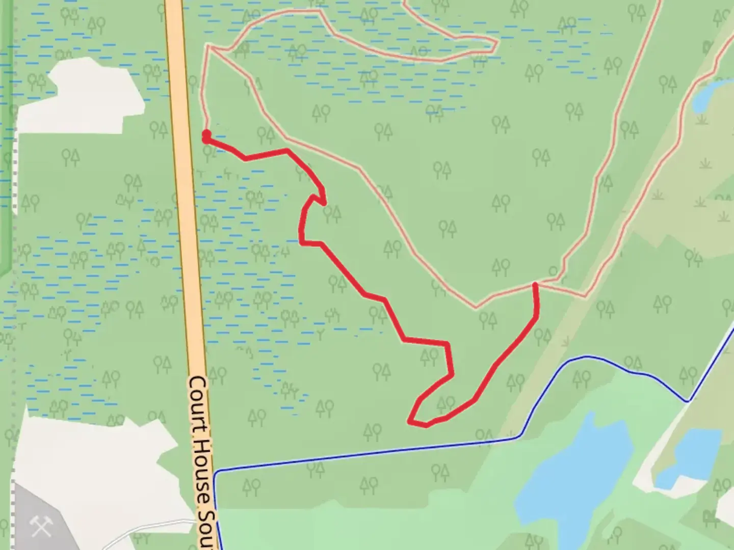 An image depicting the trail Blue Trail Out and Back and its surrounding area.
