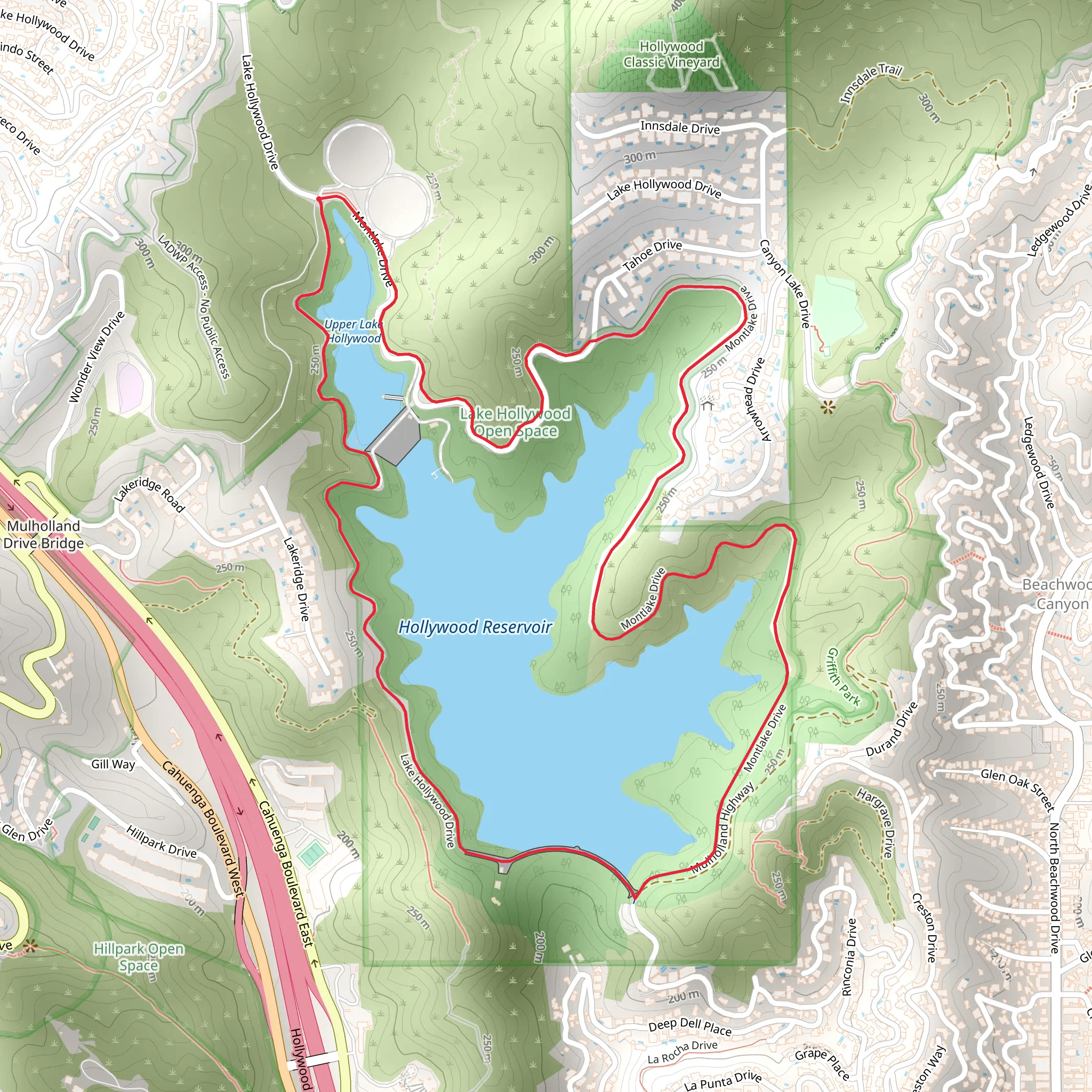 Hollywood Reservoir and Upper Lake Hollywood Loop mobile static map