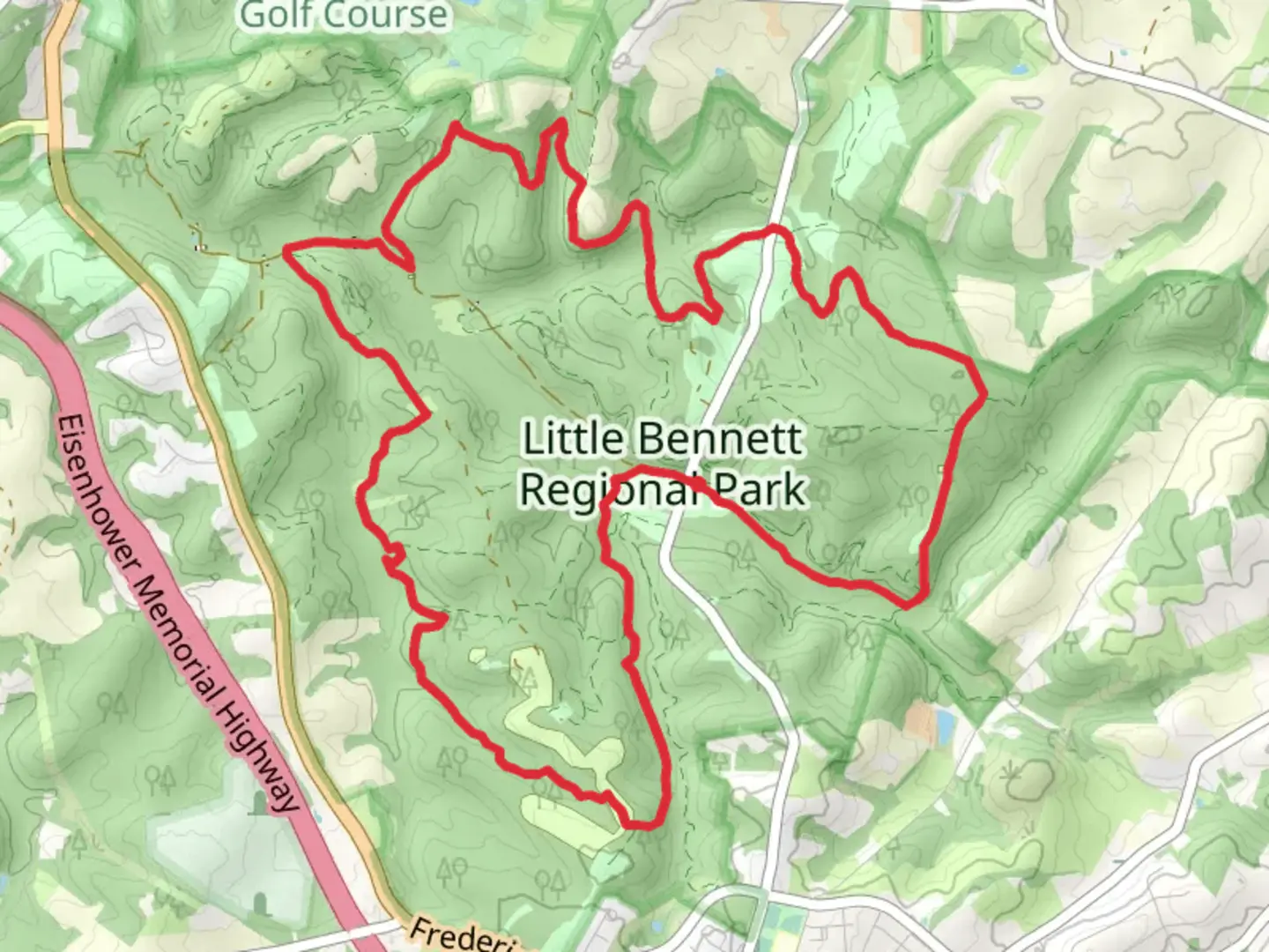 An image depicting the trail Stoneybrook Trail, Western Piedmont Trail and Kingsley Trail Loop and its surrounding area.
