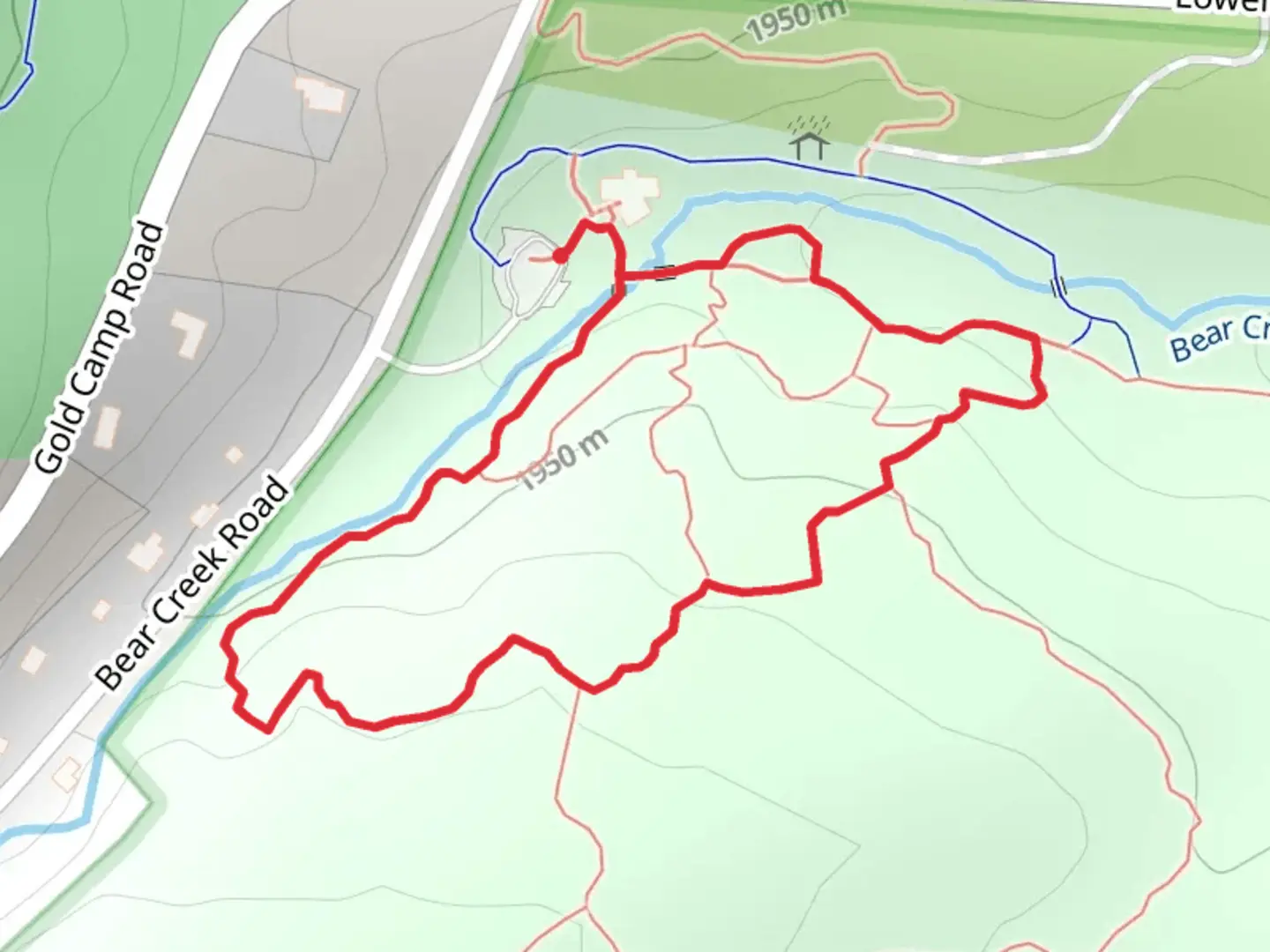 An image depicting the trail Creekbottom Loop and its surrounding area.