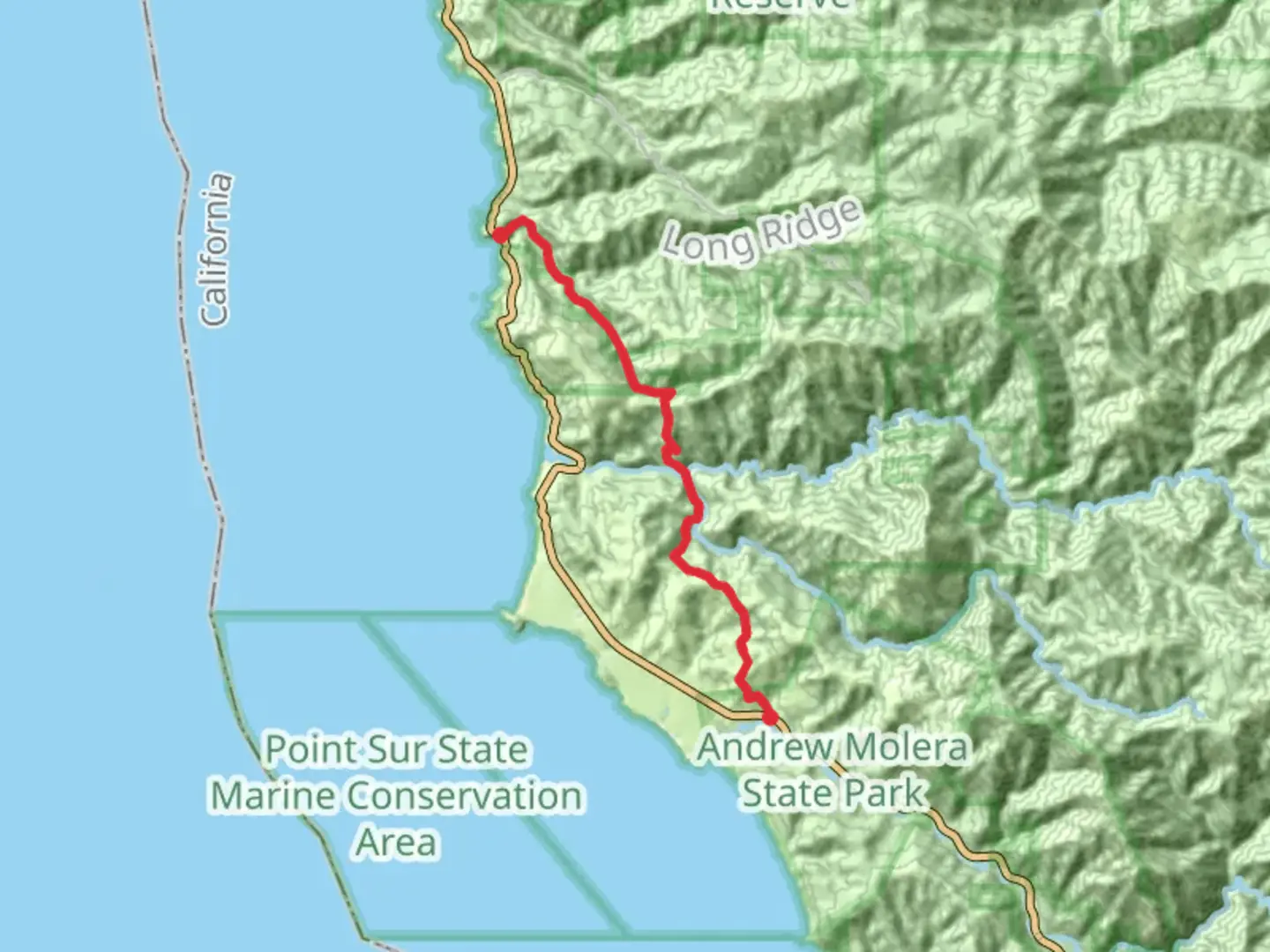An image depicting the trail Coast Road from Division Knoll and its surrounding area.