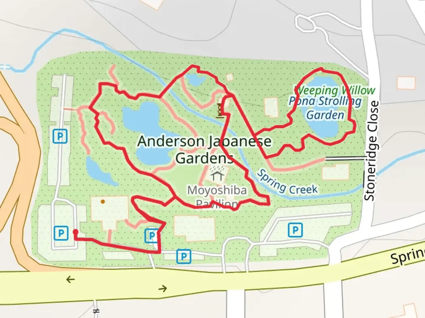An image depicting the trail Garden of Reflection and Pond Strolling Garden Loop and its surrounding area.