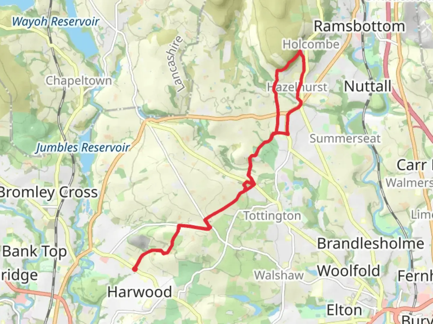 An image depicting the trail Greenmount and Redisner Wood Nature Reserve from Harwood and its surrounding area.