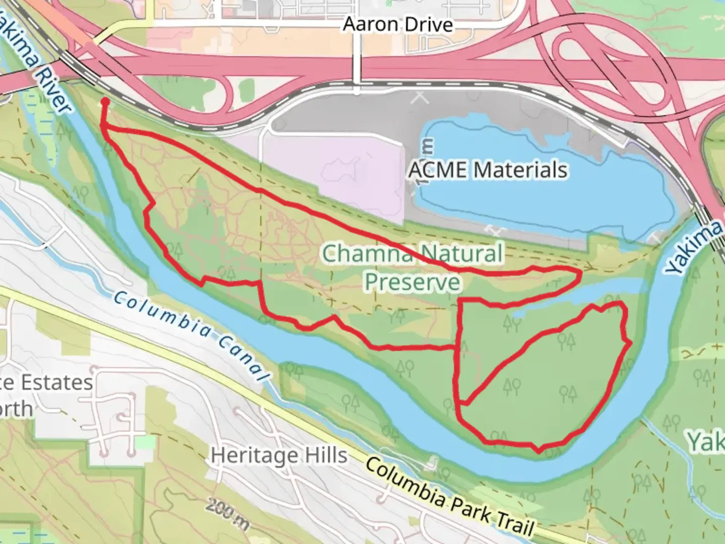 An image depicting the trail Tapteal Trail and Yakima River Walk and its surrounding area.