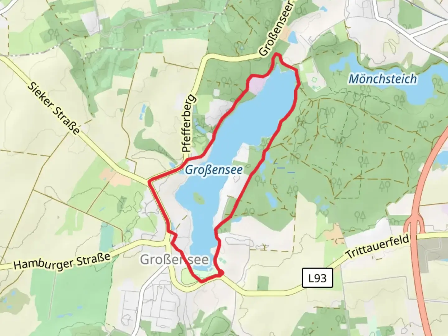 An image depicting the trail Großensee Loop and its surrounding area.