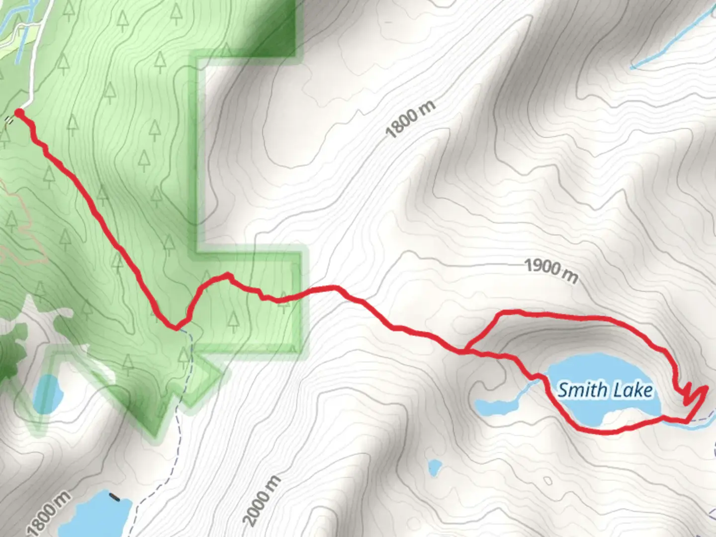 An image depicting the trail Smith Lake Trail Loop from Jamison Mine Road and its surrounding area.