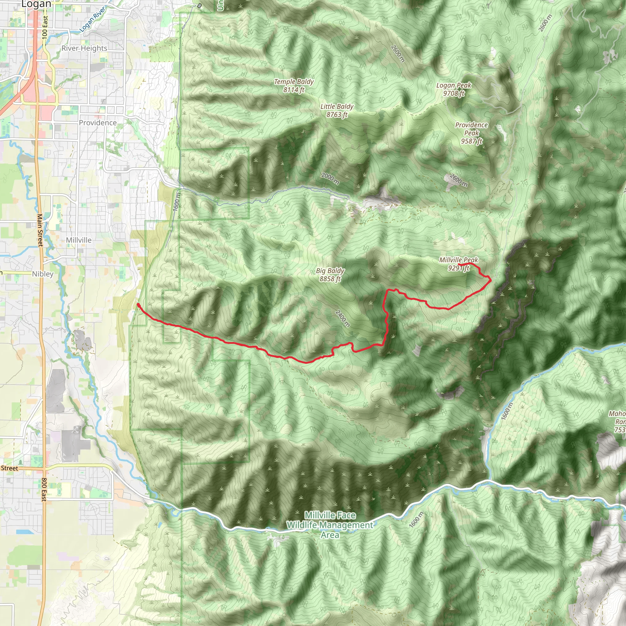 Millville Peak via Millville Canyon mobile static map