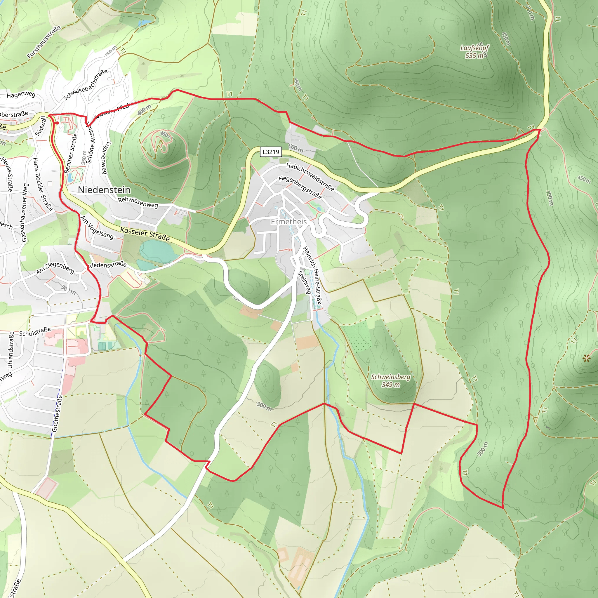 Niedenstein - Langenbergweg and Hessenweg mobile static map