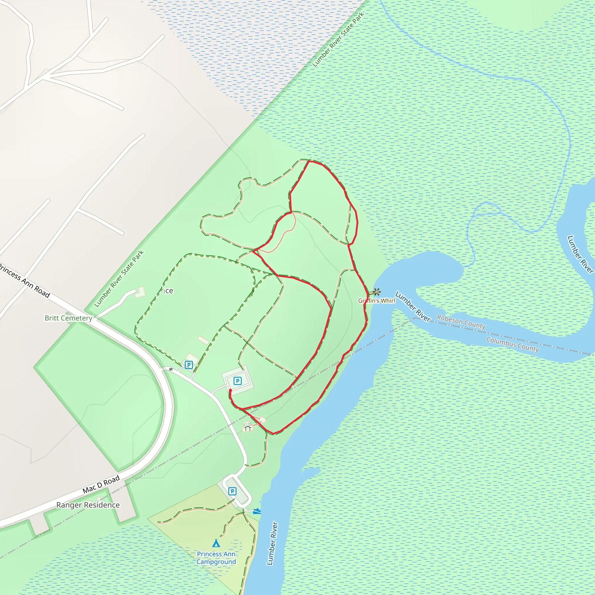 Britt Cemetery Loop near Lumber River mobile static map