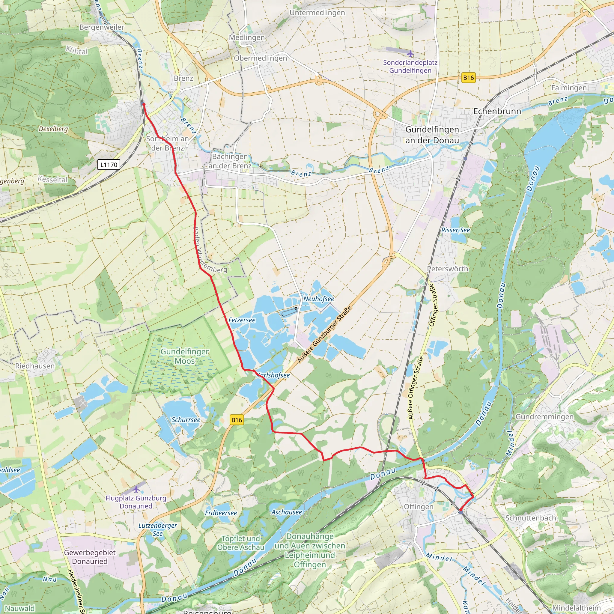 Offingen to Sontheim Walk via Karlshofsee mobile static map