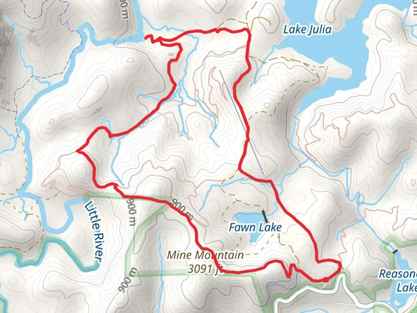 An image depicting the trail Mine Mountain Loop via Airstrip Trail and its surrounding area.