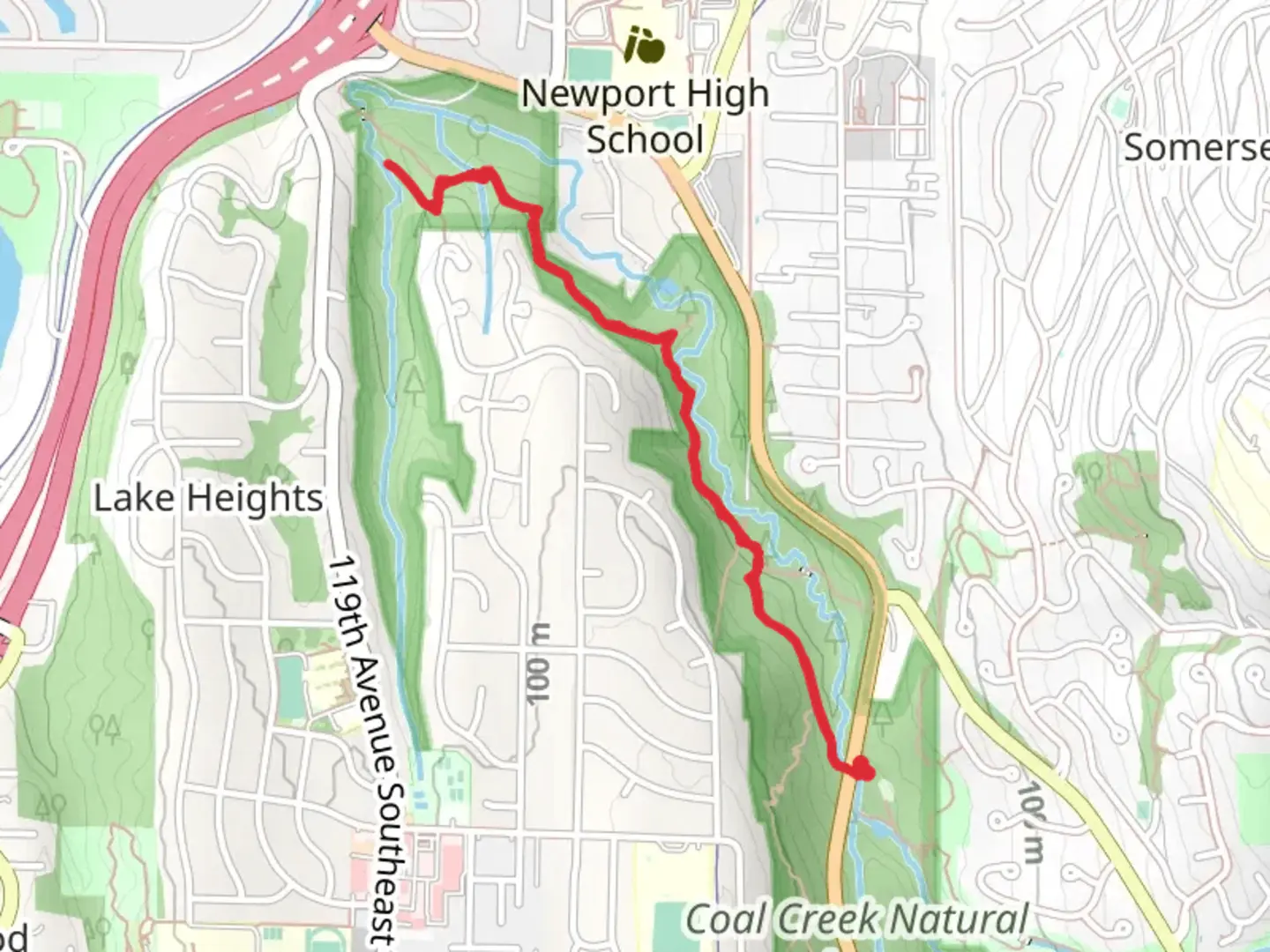An image depicting the trail Coal Creek Trail and Sewer Utility and its surrounding area.