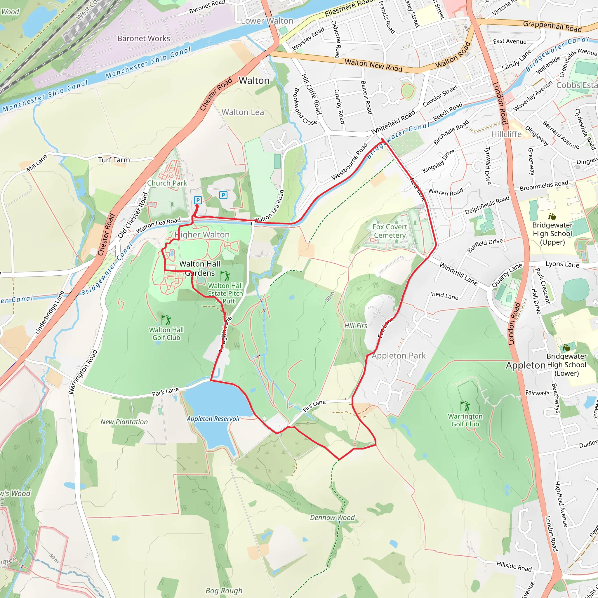 Walton Hall Gardens and Appleton Reservoir mobile static map