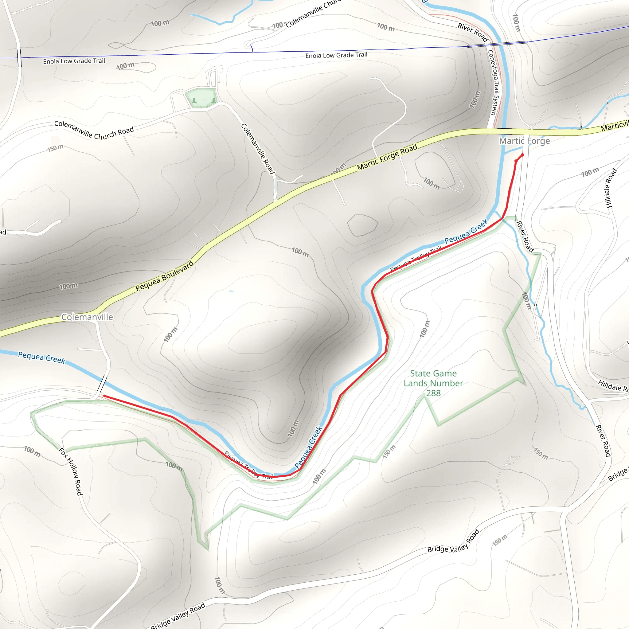 Pequea Creek from Martic Forge Road Out and Back mobile static map