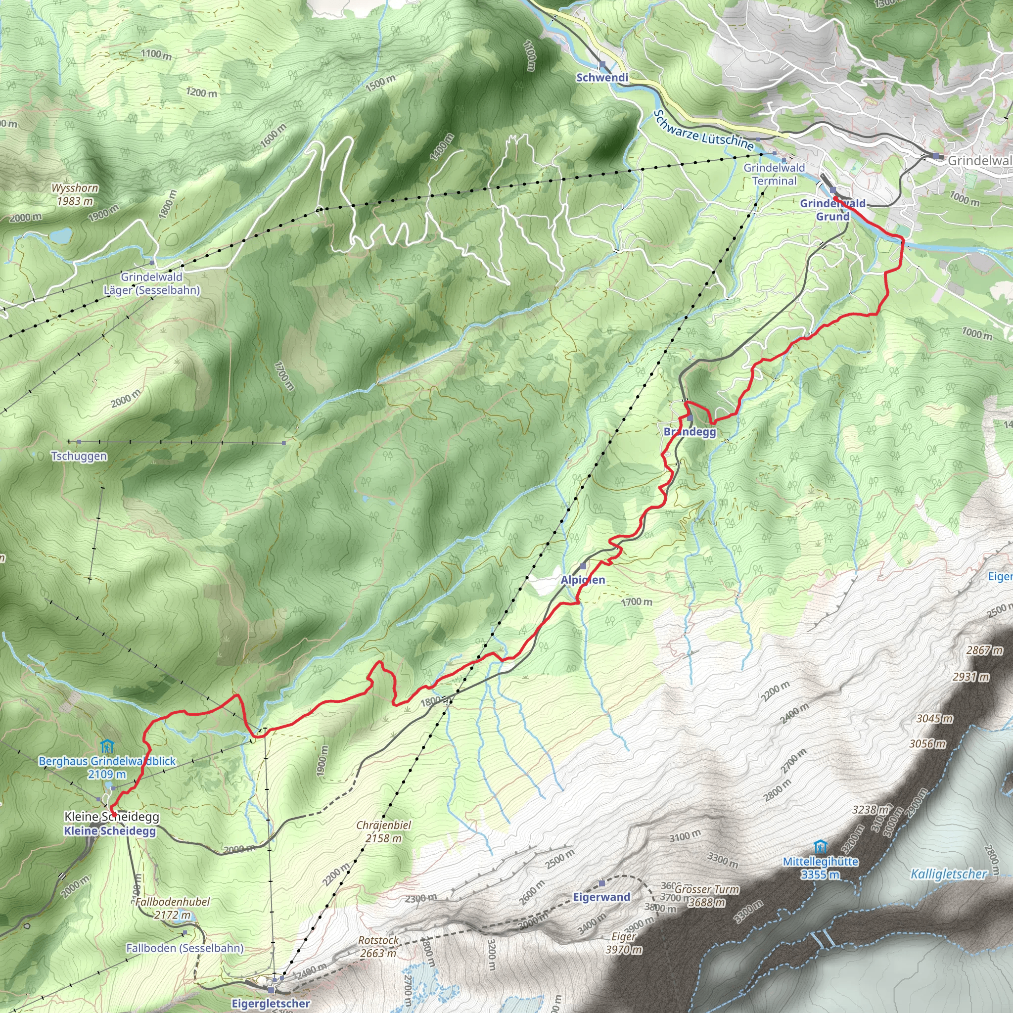 Grindelwald Grund - Brandegg - Alpiglen - Kleine Scheidegg Nr 34 mobile static map