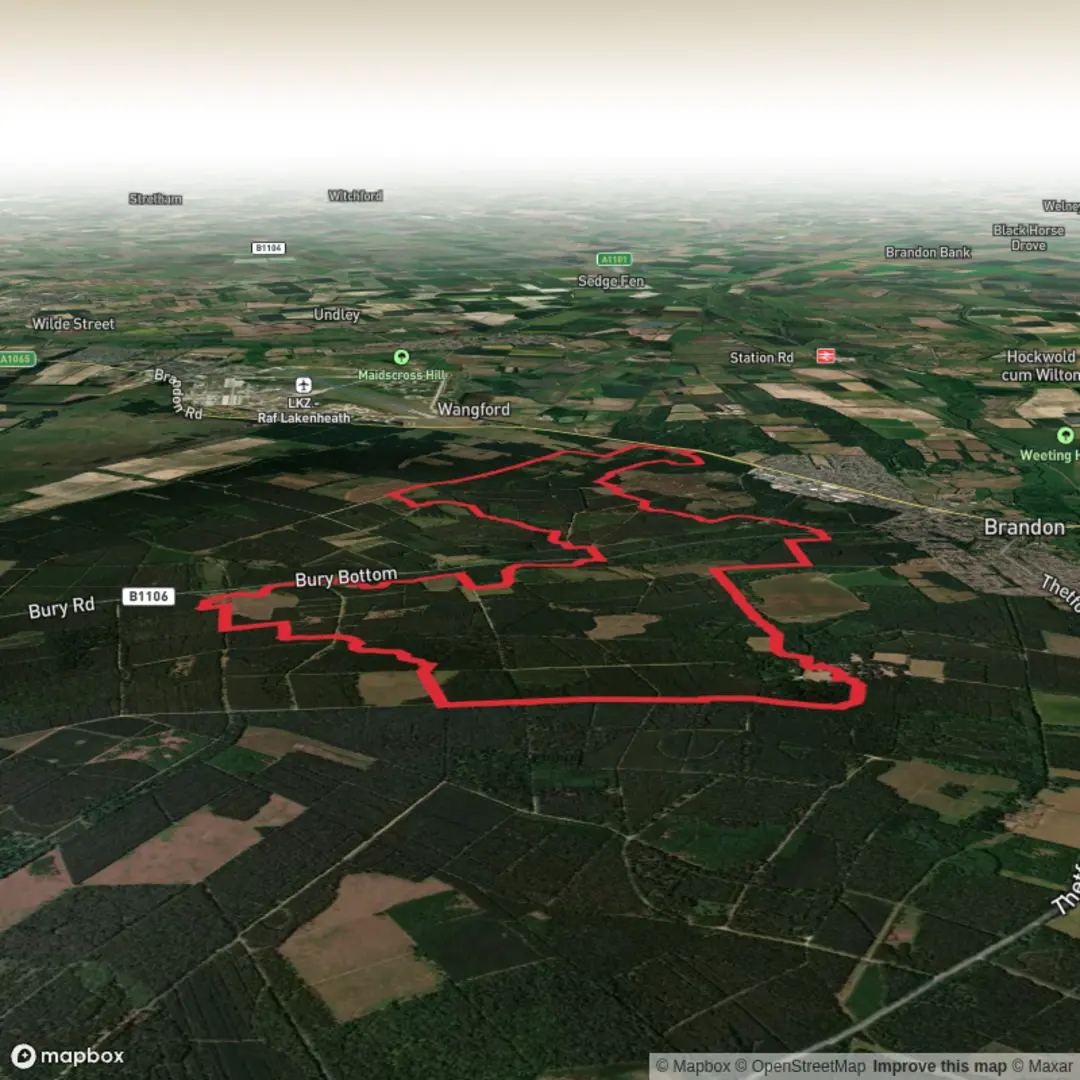 An image depicting the trail Walled Garden, Bury Bottom and Basil William Covert Loop and its surrounding area.