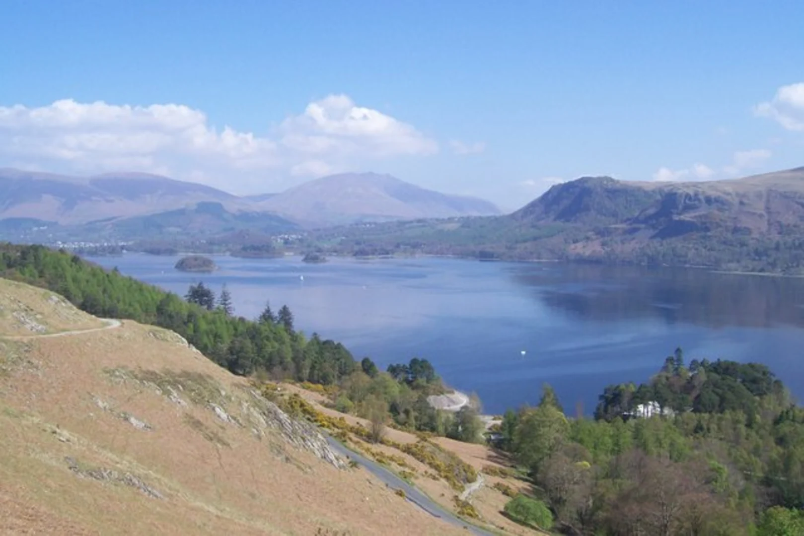 An image depicting the trail Cat Bells via Cumbria Way and Allerdale Ramble around Derwentwater and its surrounding area.