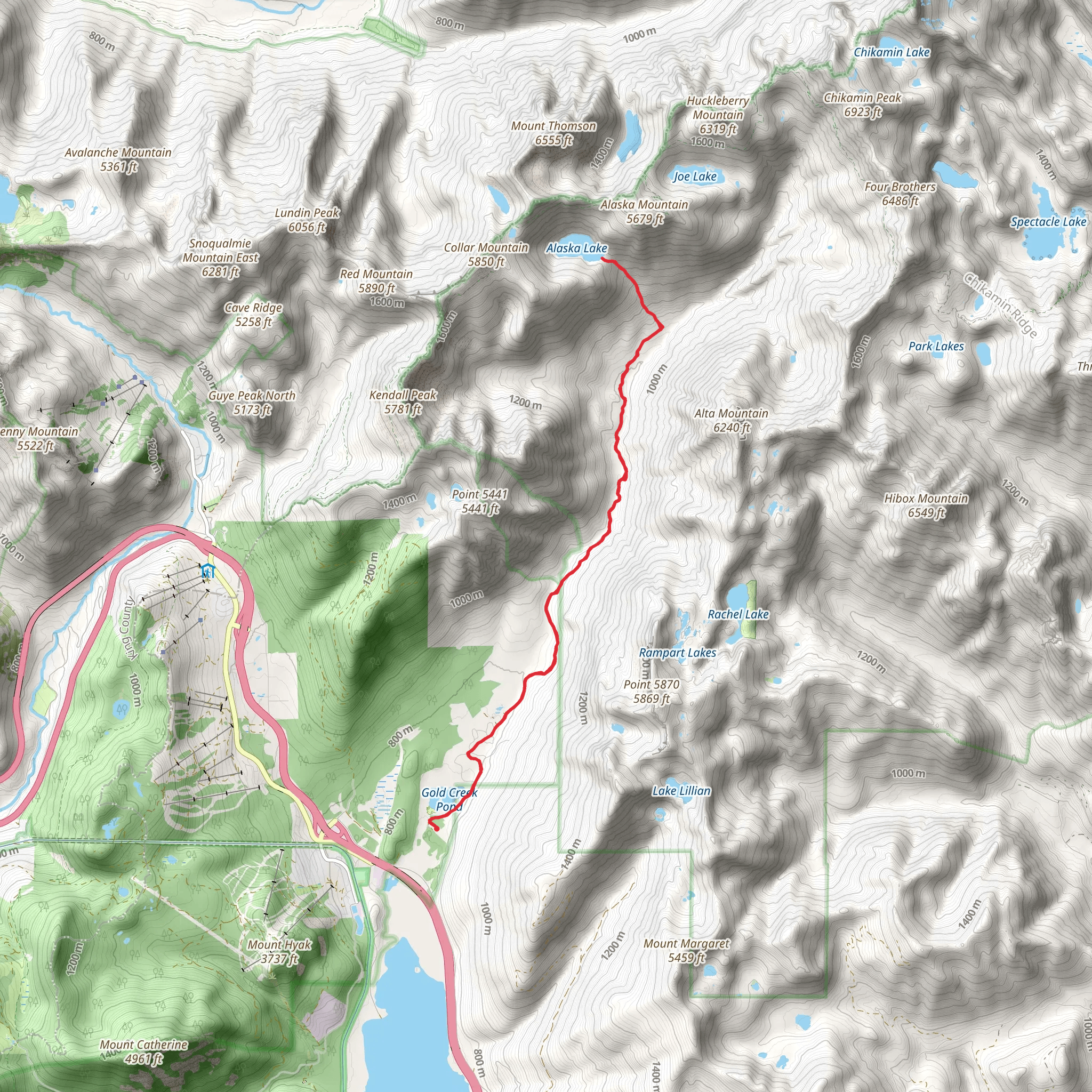 Alaska Lake via Gold Creek Trail mobile static map