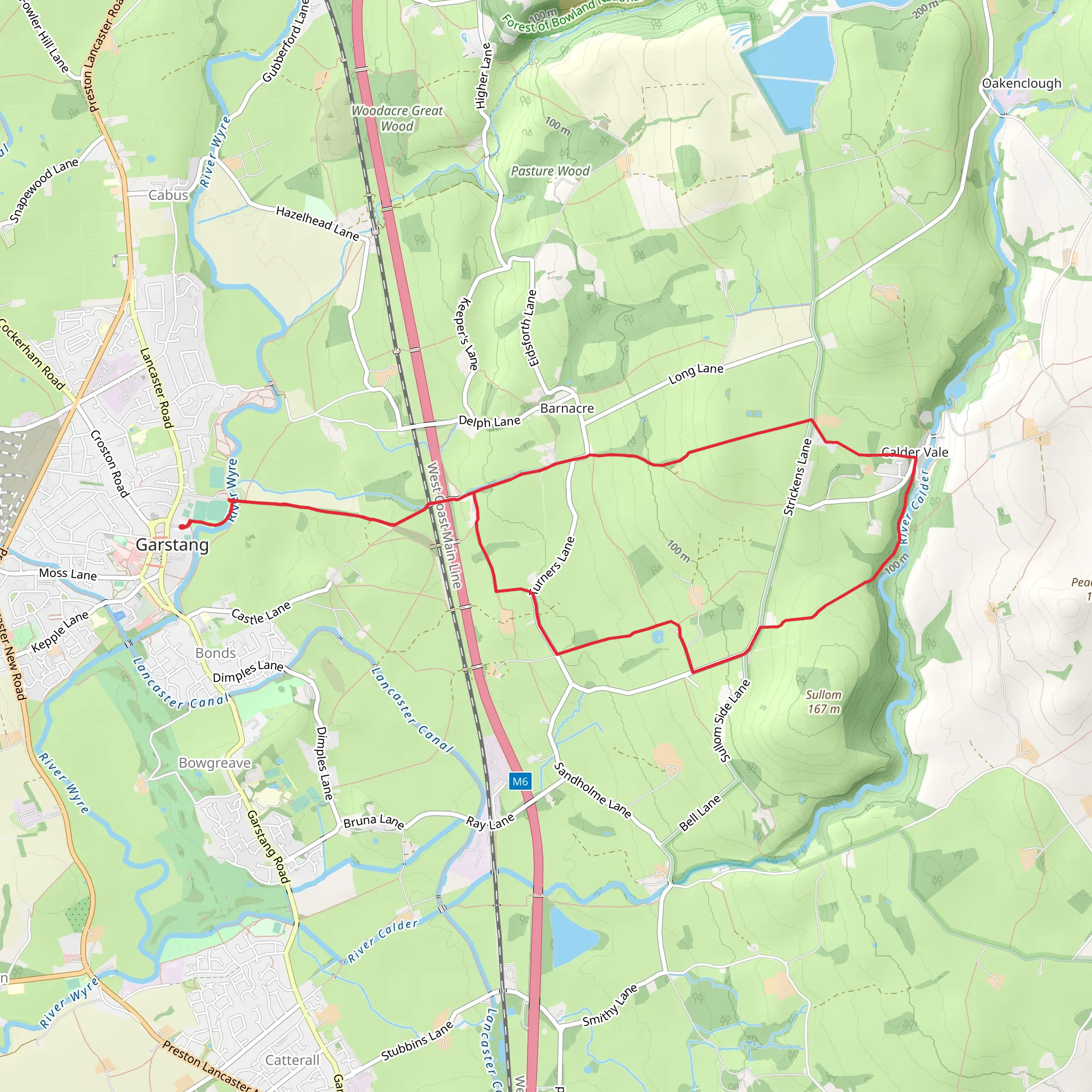 Garstang to Calder Vale Loop mobile static map