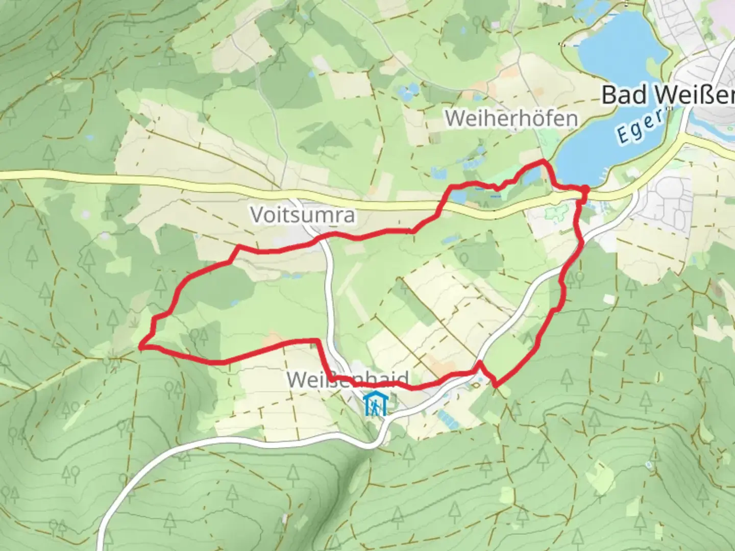 An image depicting the trail Eger via Rundwanderweg Weissenstadt and its surrounding area.