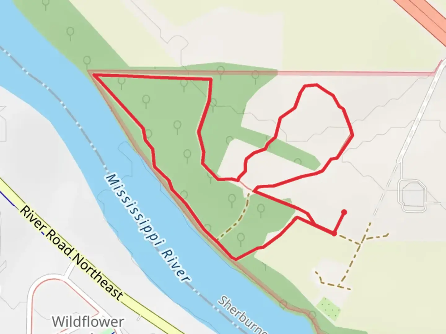 An image depicting the trail Mississippi River East side Loop and its surrounding area.