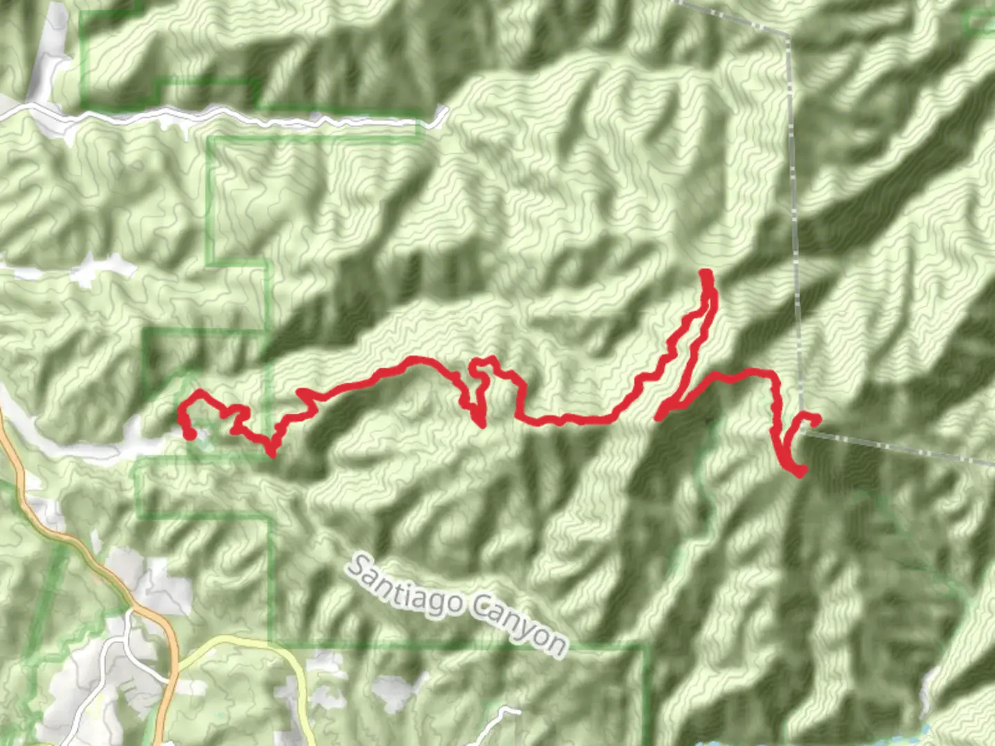 An image depicting the trail Flores Peak - Modjeska Peak - Santiago Peak and its surrounding area.