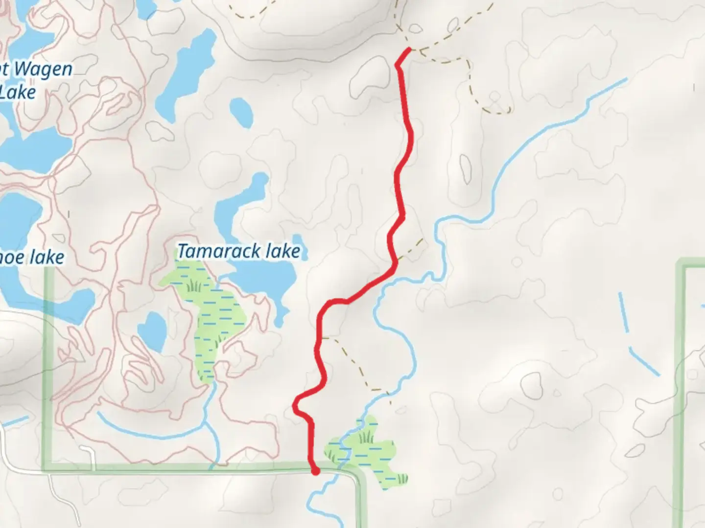 An image depicting the trail Tamarack Lake Out and Back and its surrounding area.