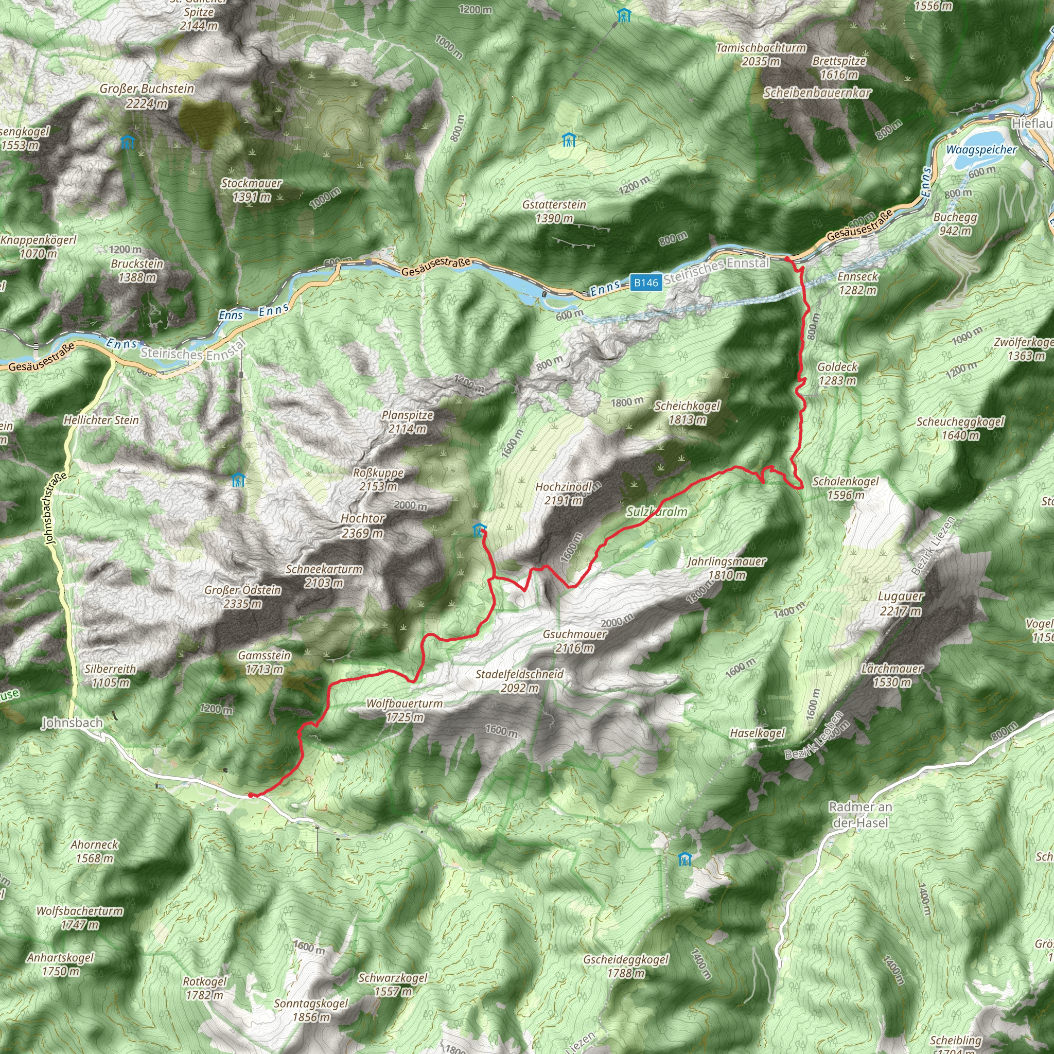 Hartelsgraben to Heßhütte and Johnsbach Hike mobile static map