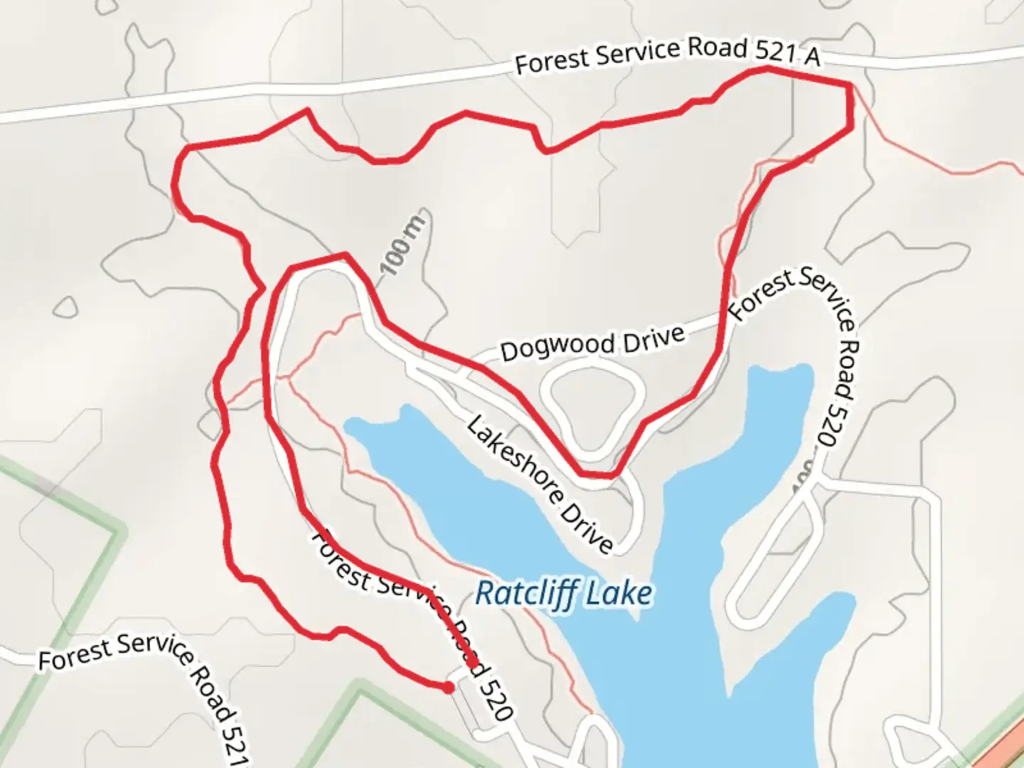 An image depicting the trail Ratcliff Lake Loop and its surrounding area.