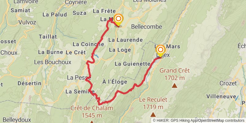 GR 509 - GTJ la Grande Traversée du Jura stage 18 Map