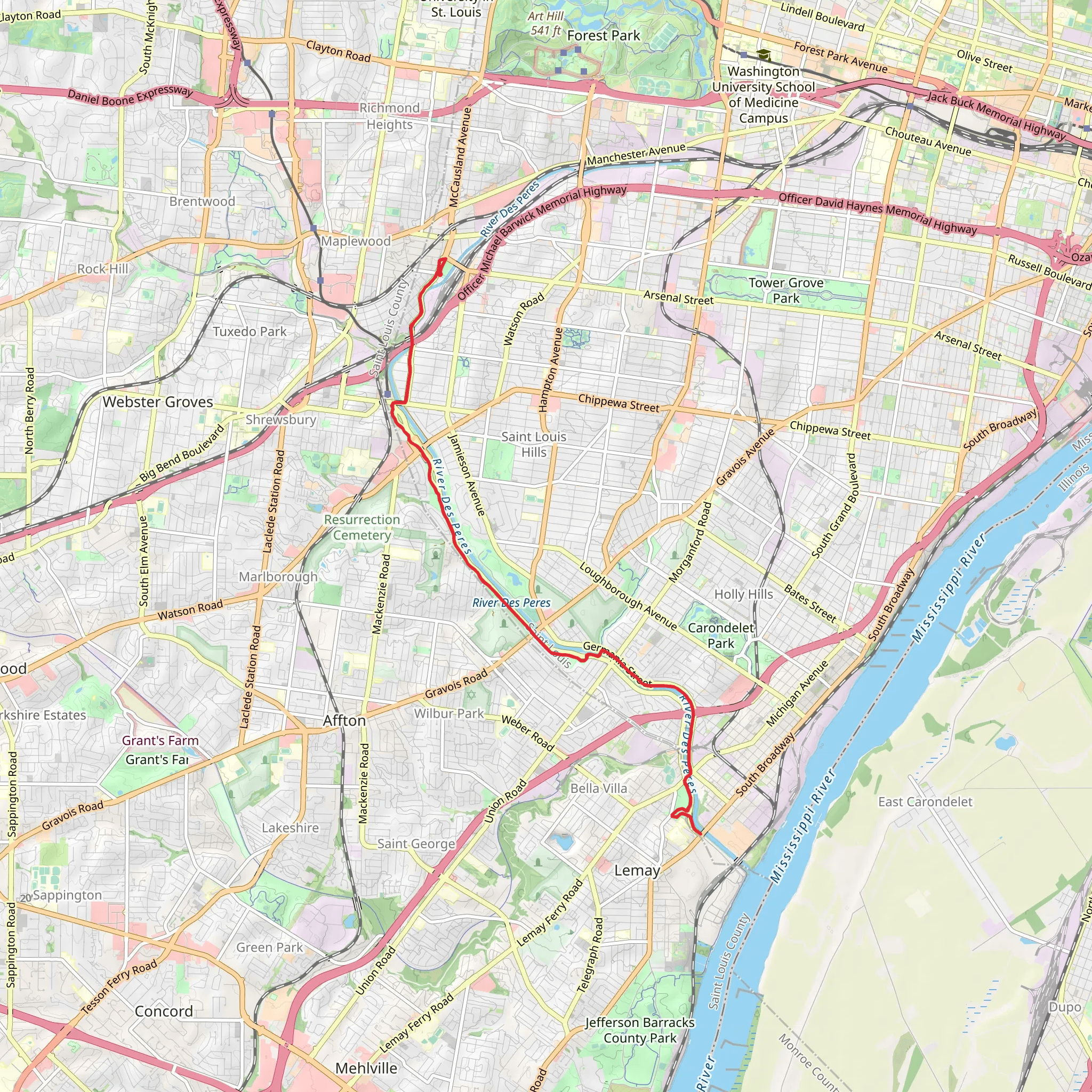 River des Peres Greenway mobile static map