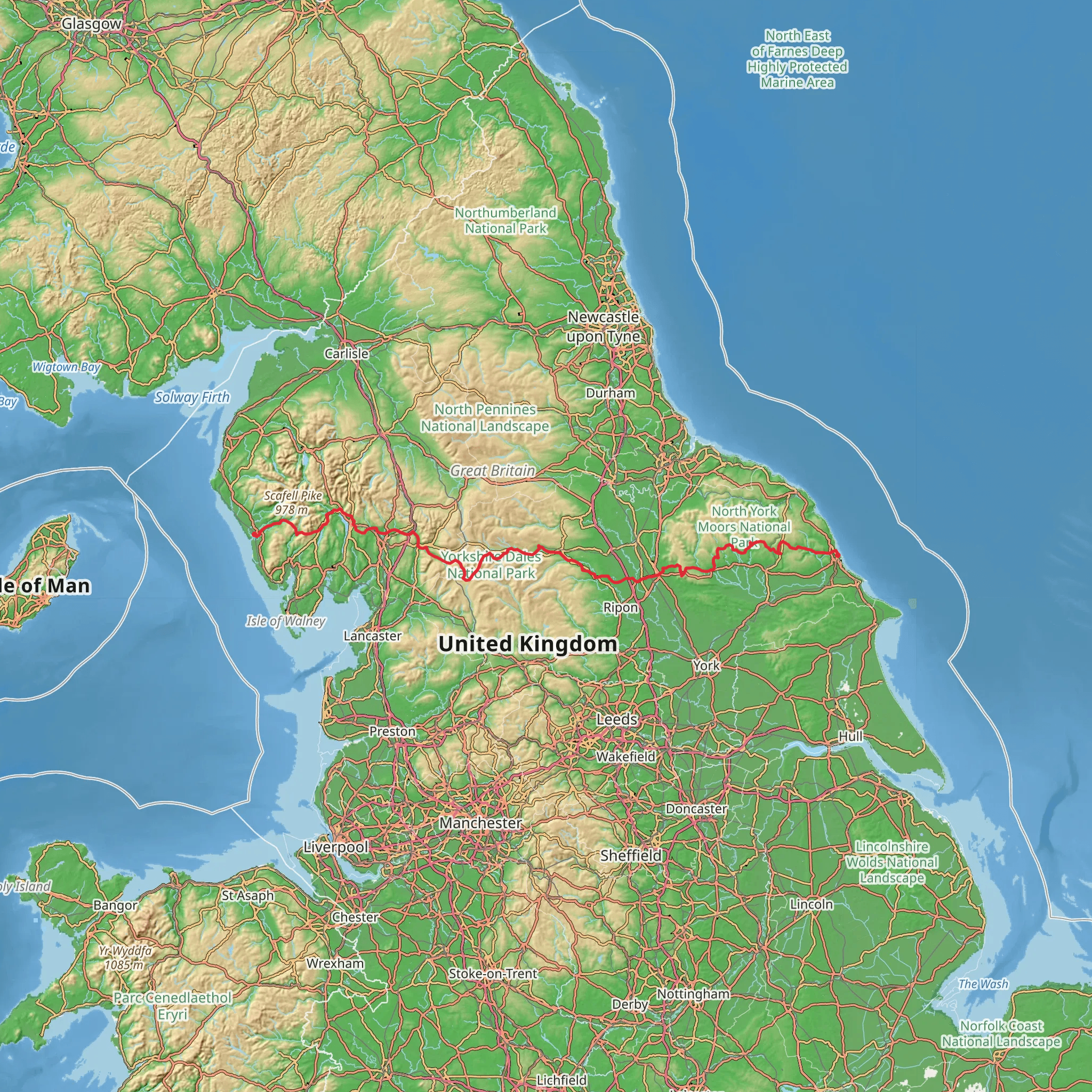 Ravenglass to Scarborough in North of England mobile static map