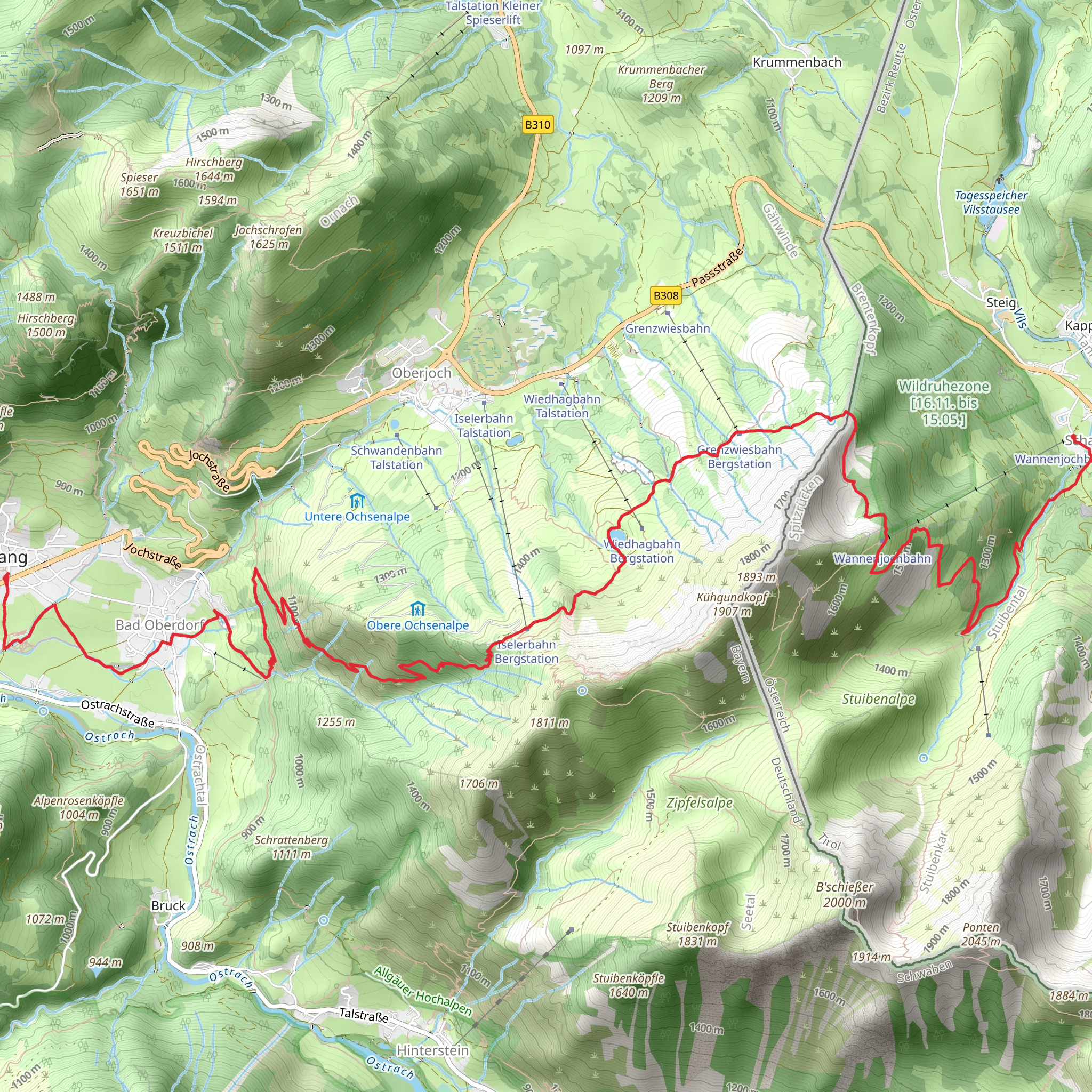 Bad Hindelang to Schattwald via Himmelsstruermer Route mobile static map