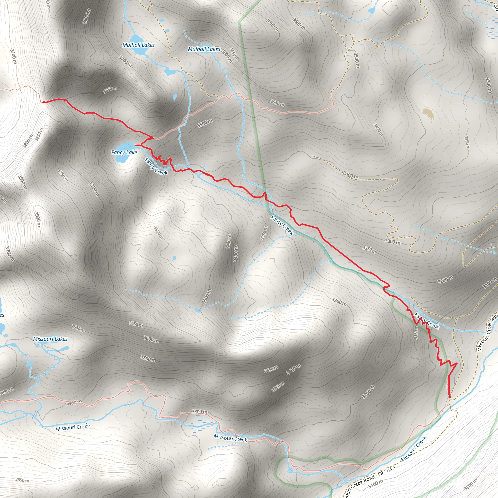 Fancy Lakes Trail from Missouri Creek Road mobile static map