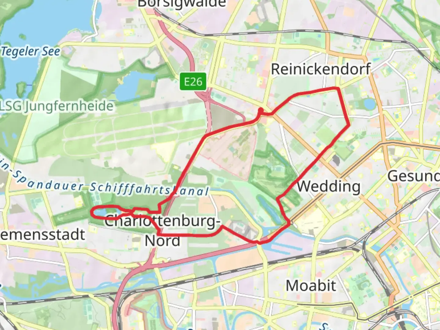 An image depicting the trail Jungfernheideteich and Leutnantsberg Loop and its surrounding area.