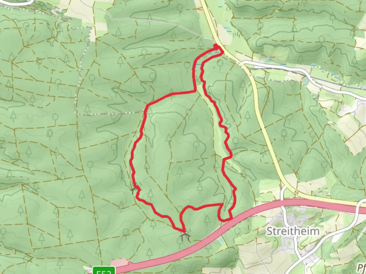 An image depicting the trail Jaegersteig Rundweg and its surrounding area.