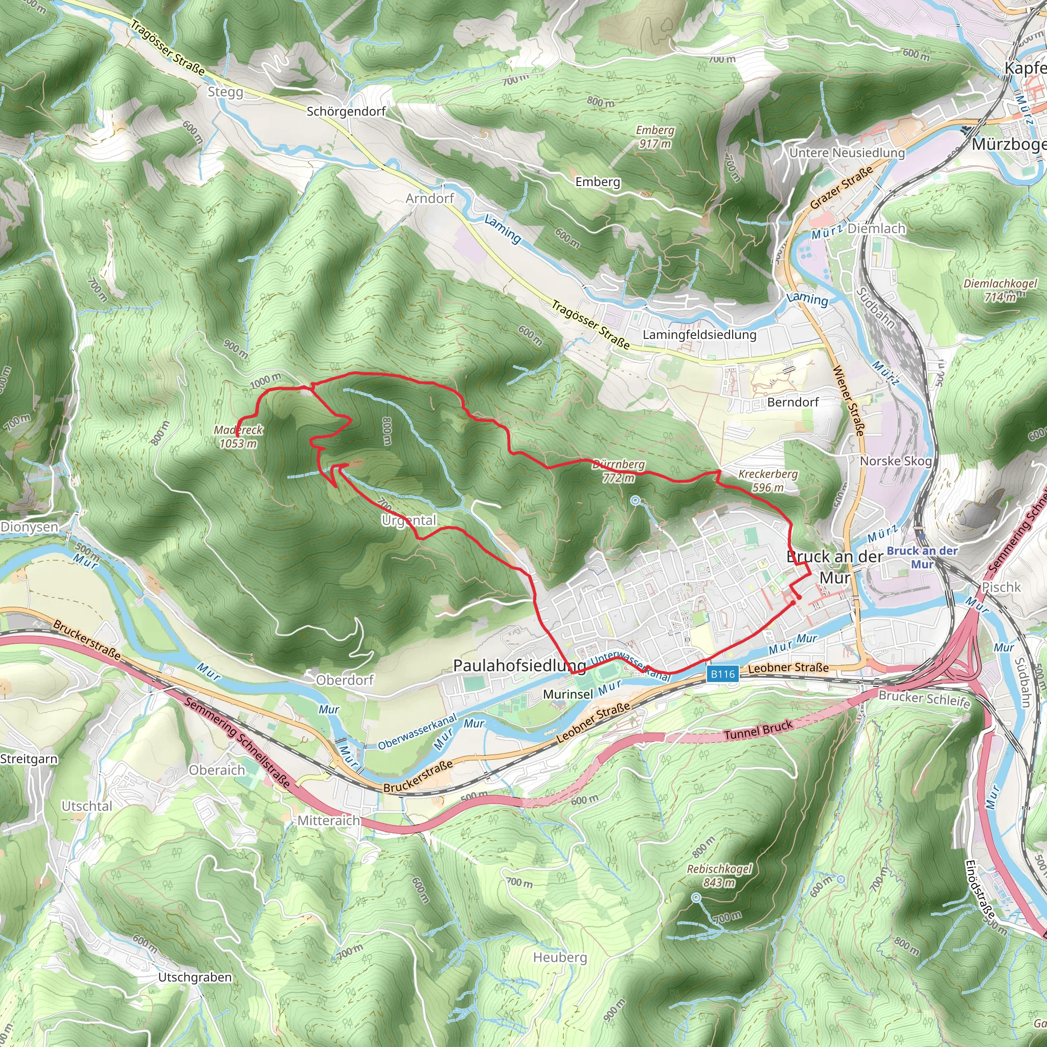 Wanderung von Bruck an der Mur auf das Madereck mobile static map