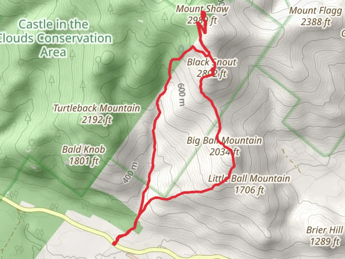 An image depicting the trail Black Snout and Mount Shaw Trail Loop and its surrounding area.